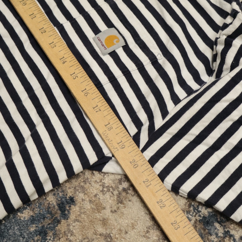 Carhartt Work In Progress L/S Barkley Pocket T-Shirt Cotton Navy White Striped S - Picture 7 of 7